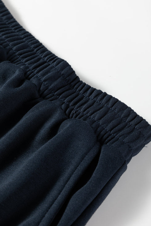 Patchwork Paneled Half Button Pullover Loungewear Short Sets