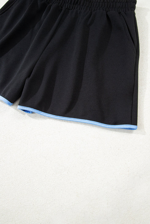 Patchwork Paneled Half Button Pullover Loungewear Short Sets