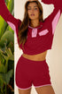 Patchwork Paneled Half Button Pullover Loungewear Short Sets