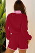 Patchwork Paneled Half Button Pullover Loungewear Short Sets