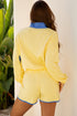 Patchwork Paneled Half Button Pullover Loungewear Short Sets