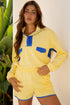 Patchwork Paneled Half Button Pullover Loungewear Short Sets
