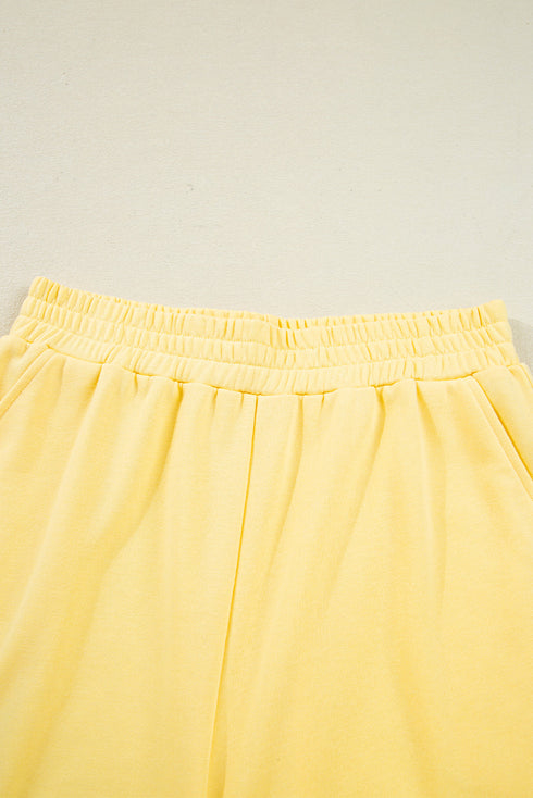 Patchwork Paneled Half Button Pullover Loungewear Short Sets