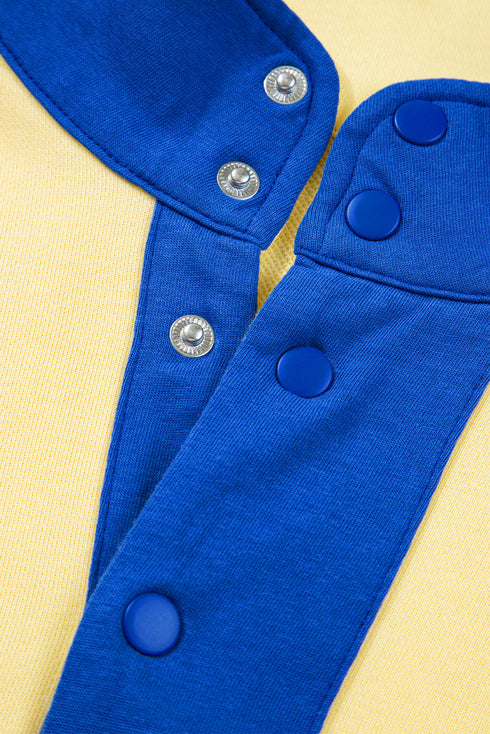 Patchwork Paneled Half Button Pullover Loungewear Short Sets