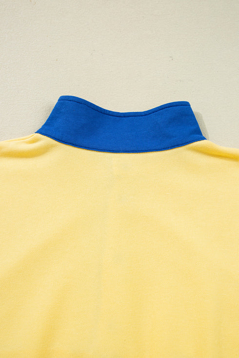 Patchwork Paneled Half Button Pullover Loungewear Short Sets