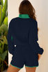 Patchwork Paneled Half Button Pullover Loungewear Short Sets