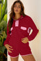 Patchwork Paneled Half Button Pullover Loungewear Short Sets