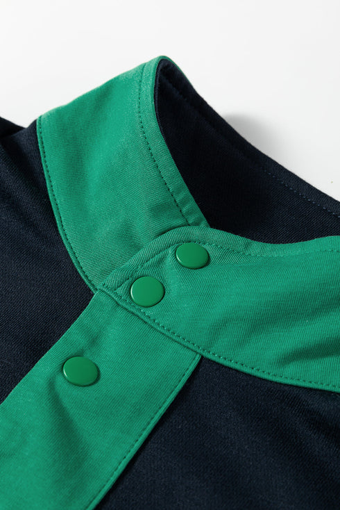 Patchwork Paneled Half Button Pullover Loungewear Short Sets