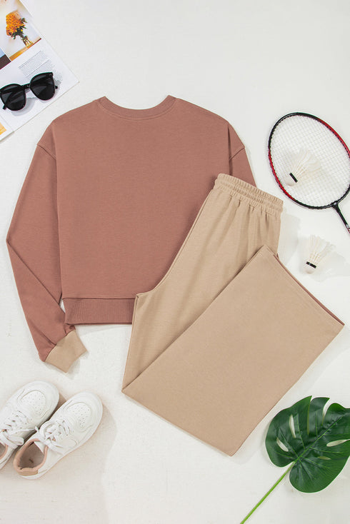 Patchwork Paneled Long Sleeve Wide Leg Pant Set