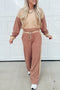 Patchwork Paneled Long Sleeve Wide Leg Pant Set