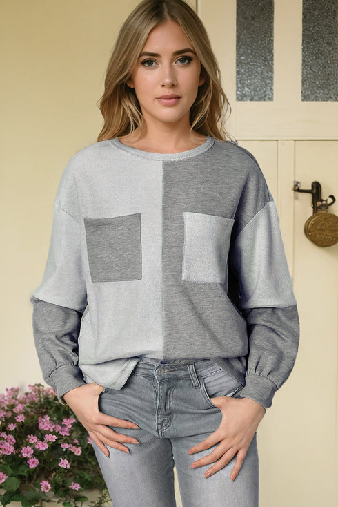 Patchwork Patterned Double Pocket Long Sleeve Shirt