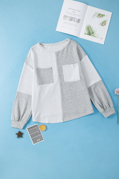 Patchwork Patterned Double Pocket Long Sleeve Shirt