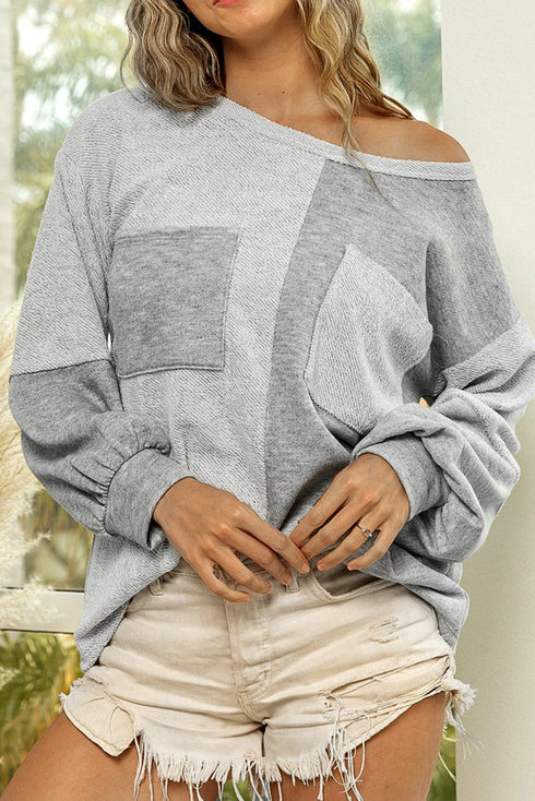 Patchwork Patterned Double Pocket Long Sleeve Shirt