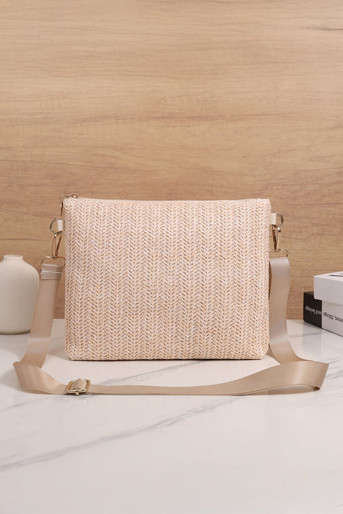 Patchwork Pocket Detail Woven Texture Faux Leather Shoulder Bag