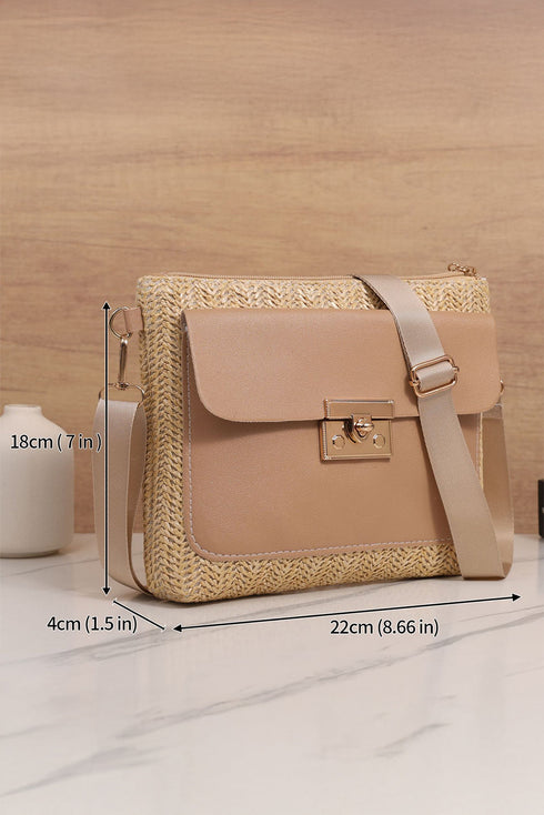 Patchwork Pocket Detail Woven Texture Faux Leather Shoulder Bag