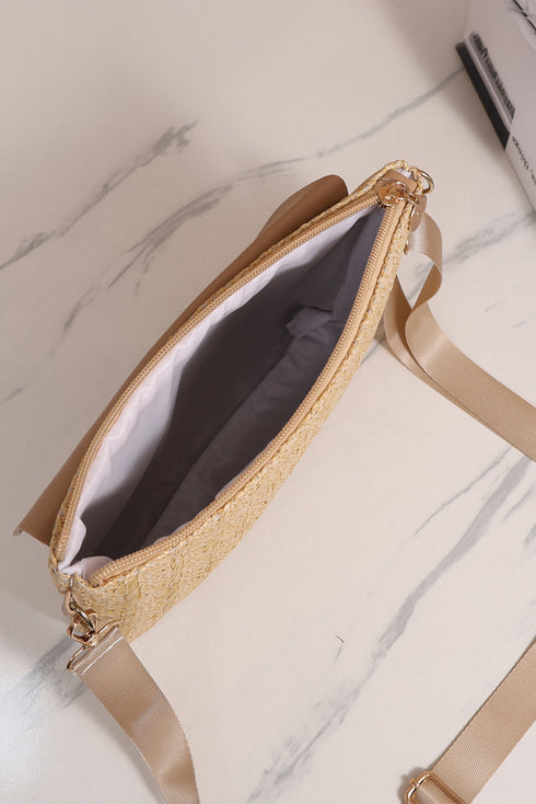 Patchwork Pocket Detail Woven Texture Faux Leather Shoulder Bag