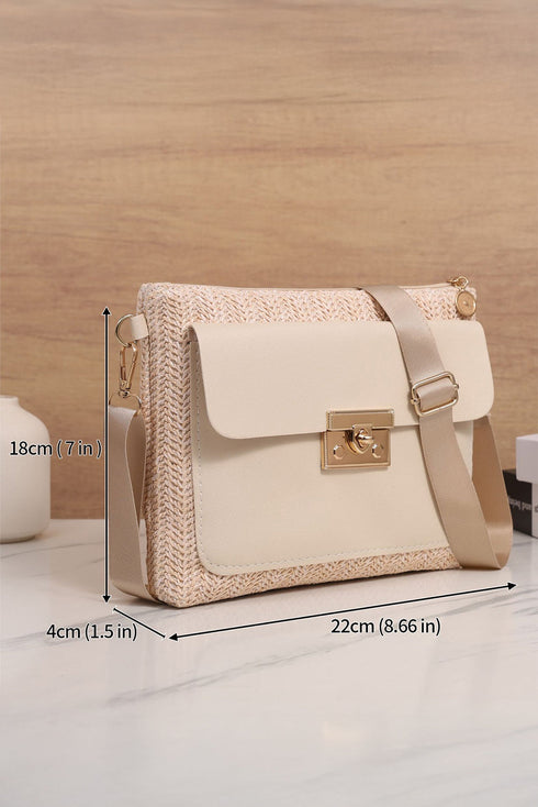Patchwork Pocket Detail Woven Texture Faux Leather Shoulder Bag