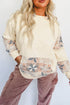 Patchwork Print Detail Kangaroo Pocket Pullover Hoodie