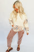 Patchwork Print Detail Kangaroo Pocket Pullover Hoodie