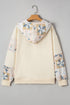 Patchwork Print Detail Kangaroo Pocket Pullover Hoodie