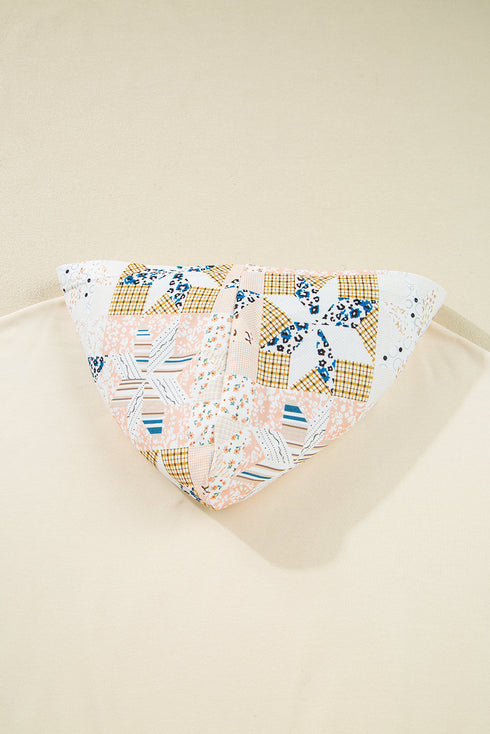 Patchwork Print Detail Kangaroo Pocket Pullover Hoodie