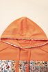 Patchwork Print Panel Raw Edge Pullover Hoodie