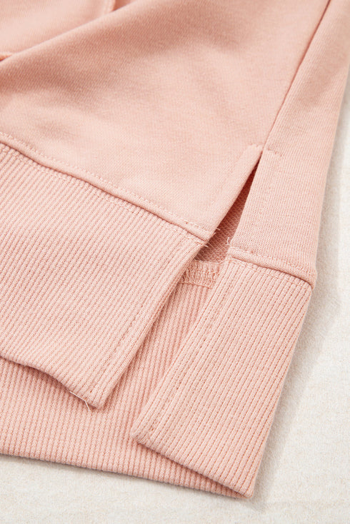 Patchwork Print Panel Raw Edge Pullover Hoodie