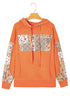 Patchwork Print Panel Raw Edge Pullover Hoodie