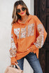 Patchwork Print Panel Raw Edge Pullover Hoodie