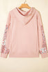 Patchwork Print Panel Raw Edge Pullover Hoodie