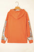 Patchwork Print Panel Raw Edge Pullover Hoodie