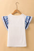 Patchwork Print Ricrac Trim Flutter Sleeve Blouse