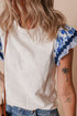 Patchwork Print Ricrac Trim Flutter Sleeve Blouse