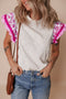 Patchwork Print Ricrac Trim Flutter Sleeve Blouse