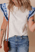 Patchwork Print Ricrac Trim Flutter Sleeve Blouse
