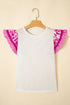 Patchwork Print Ricrac Trim Flutter Sleeve Blouse
