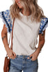 Patchwork Print Ricrac Trim Flutter Sleeve Blouse