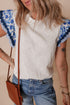 Patchwork Print Ricrac Trim Flutter Sleeve Blouse