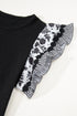 Patchwork Print Ricrac Trim Flutter Sleeve Blouse