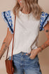 Patchwork Print Ricrac Trim Flutter Sleeve Blouse
