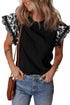 Patchwork Print Ricrac Trim Flutter Sleeve Blouse