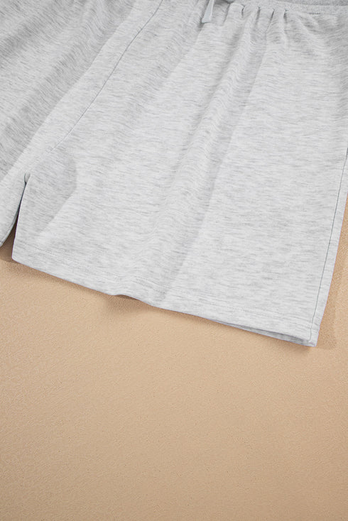 Patchwork Print Uneven Hem Pullover Shorts Loungewear