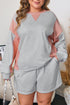 Patchwork Print Uneven Hem Pullover Shorts Loungewear