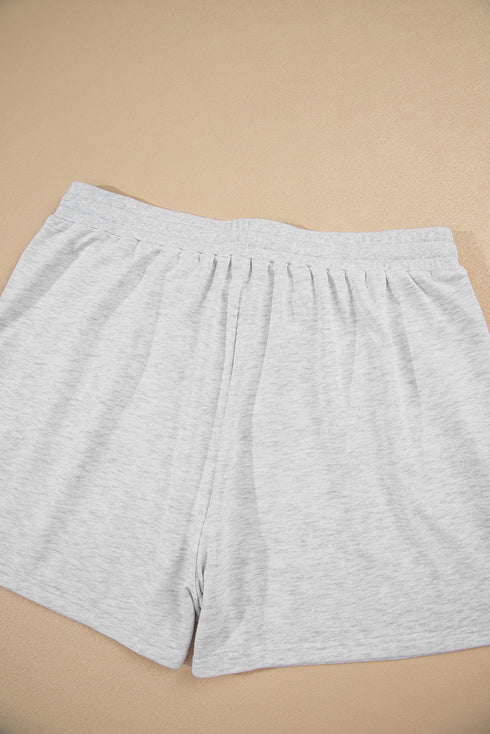 Patchwork Print Uneven Hem Pullover Shorts Loungewear
