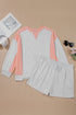 Patchwork Print Uneven Hem Pullover Shorts Loungewear