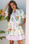 Patchwork Puff Sleeve H Line Floral Dress