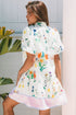 Patchwork Puff Sleeve H Line Floral Dress