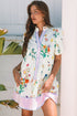 Patchwork Puff Sleeve H Line Floral Dress