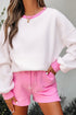 Patchwork Pullover And Lace Up Elastic Waist Shorts Set