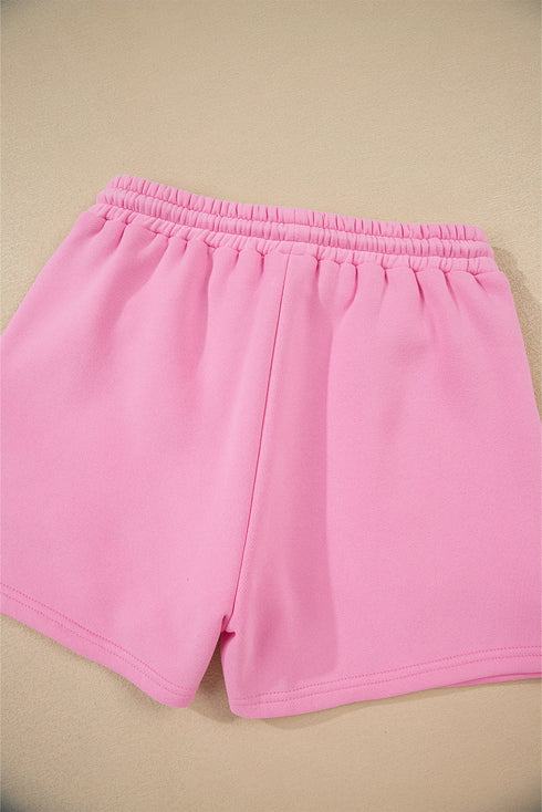 Patchwork Pullover And Lace Up Elastic Waist Shorts Set